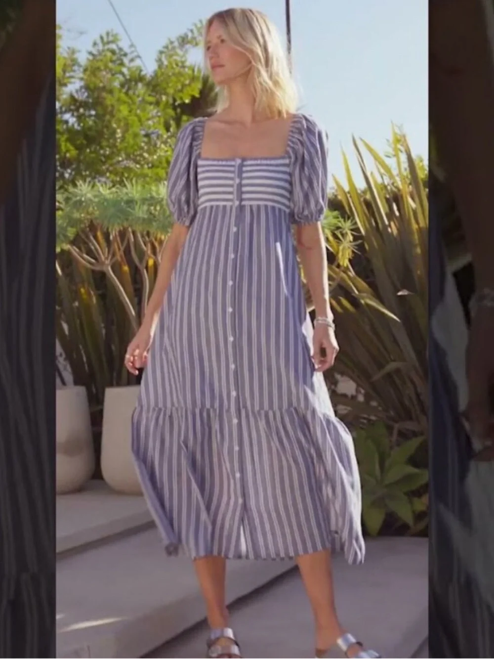 Love Tomas Emerson Fry Cotton Striped Puff Sleeve Midi Dress XS/S NEW NWT